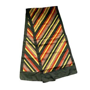 Vintage Satin Silk Scarf 18"X 47" Multicolor Diagonal Stripe Pattern Retro 1970s